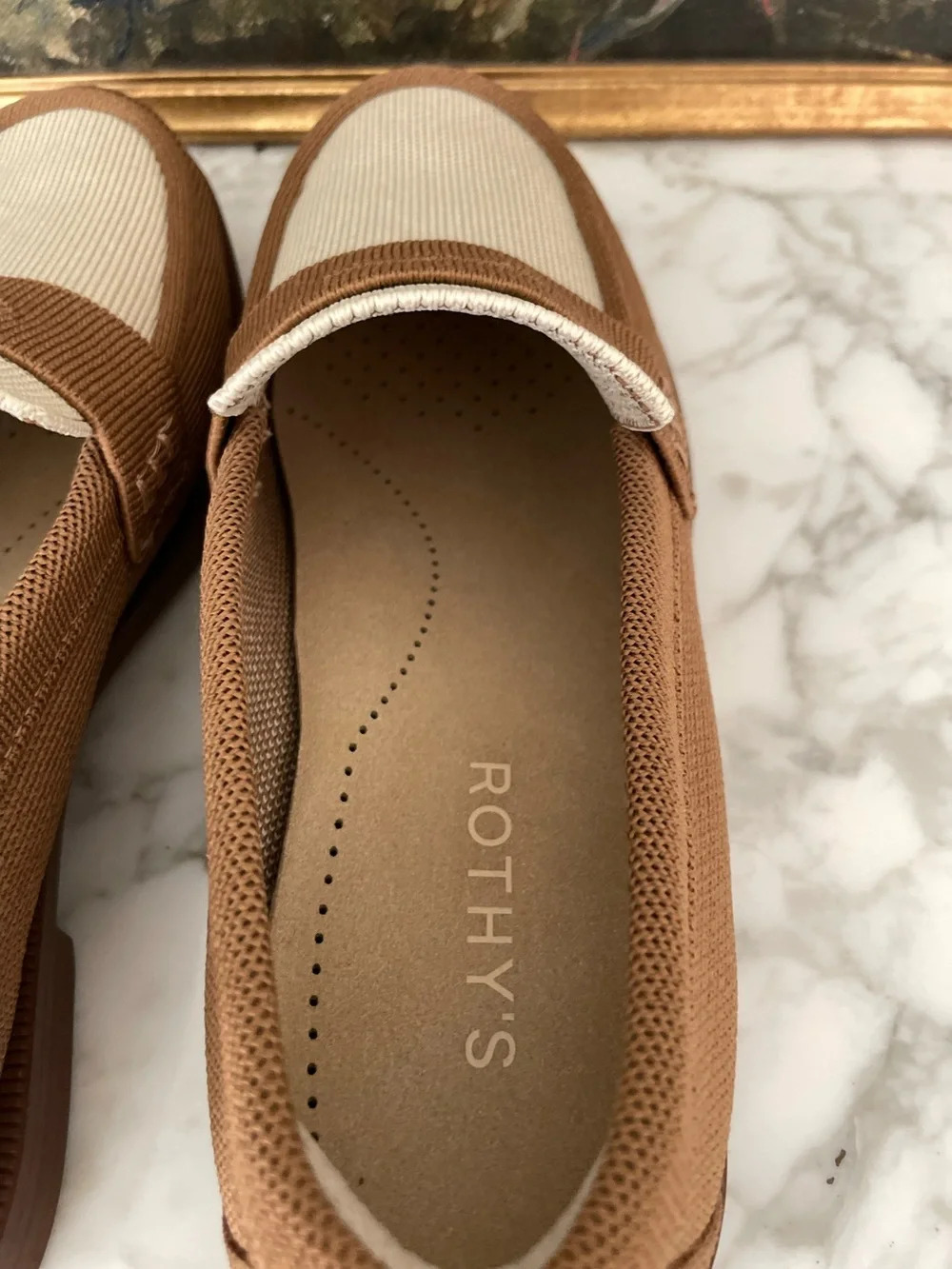 Rothy’s The Penny Loafer Cortado Brown Cream Knit Size 8.5 - Picture 5 of 10